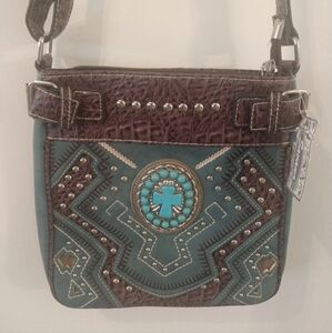 Brown and Teal Western Turquoise Women's Bag